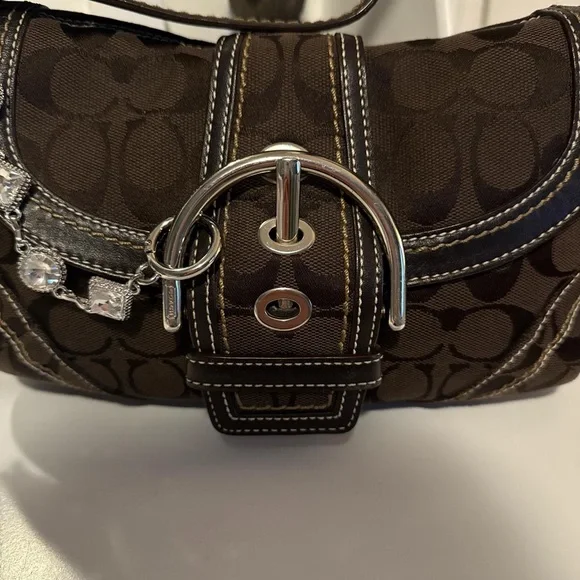 Coach Dark Brown Signature Canvas Shoulder Bag with Silver Hardware - Picture 7 of 8